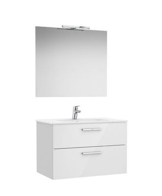 Roca Roca - Pack Mueble Base De 2 Cajones + Lavabo + Espejo + Aplique Led Victoria Medidas: 805x453x515 Mm
