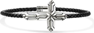 John Hardy Icon Silver Cross Woven Leather Bracelet at Nordstrom, Size X-Large