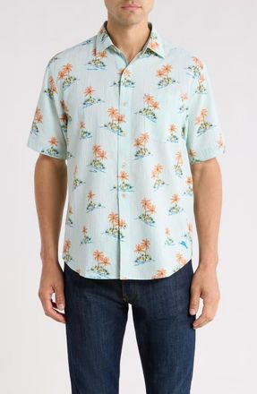Tommy Bahama Nova Wave Island Hop Short Sleeve Seersucker Button-Up Shirt in Pale Opal at Nordstrom, Size Xxx-Large