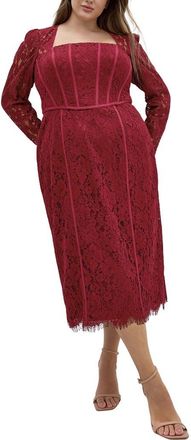 City Chic Valentine Long Sleeve Lace Dress in Ruby at Nordstrom, Size Xxs