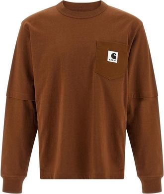 sacai Cotton Jersey L/S T-Shirt - Dames - Longsleeves - Bruin - XS - Katoen - Tops