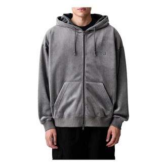 Yohji Yamamoto Hoodies & sweatvesten, Heren, Grijs, L, Katoen, Velvet Zip Hoodie