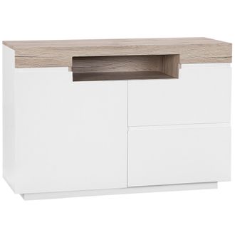 Beliani Aparador De Chapa De Madera Clara Y Blanca 75 X 110 X 40 Cm Con Gabinete Y 2 Cajones Marlin