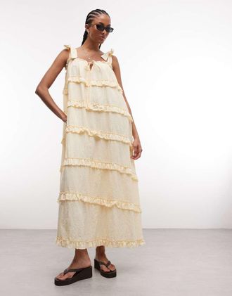 Daisy Street Vestito grembiule lungo giallo burro con volant