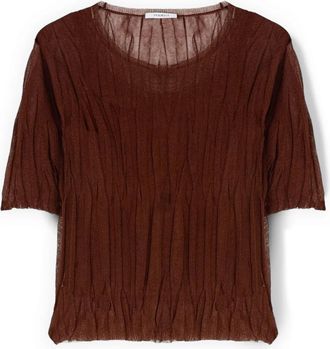 Motivi Cropped sweater met kreukeleffect - Dames - Blouses - Bruin - XS - Polyester - Overhemden