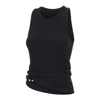 Paco Rabanne Sleeveless Tops, female, Black, Size: M Asymmetrical Tank Top