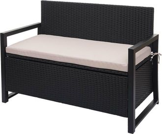 Hhg nunca usado] Banco de polirratán de 2 plazas 564, banco de jardín banco arcón, compartimento de almacenaje cojines de asiento, antracita