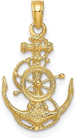 Diamond2Deal 14k Yellow Gold Small Anchor with Rope and Ships Wheel Pendant