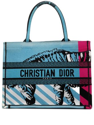 Dior 2022 Medium Embroidered Canvas Zebra D Jungle Pop Book tote bag - Blue
