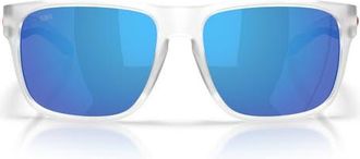 Costa Spearo 59mm Polarized Mirrored Rectangular Sunglasses in Matte Clear /Blue Mirror 580G at Nordstrom