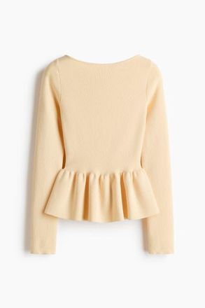 H&M Knitted Peplum Top in Light Yellow at Nordstrom, Size Xx-Large