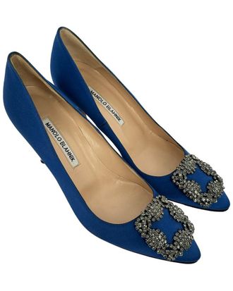 Manolo Blahnik Womens Satin Hangisi Embellished Pump (Authentic Pre-Loved)