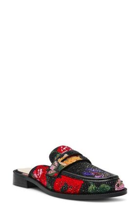 Betsey Johnson Liona Rhinestone Floral Mule in Black Flower Multi at Nordstrom, Size 9.5