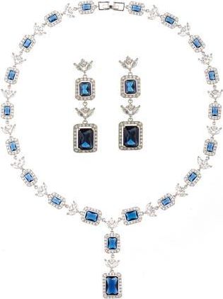 Eye Candy Los Angeles Alice Cubic Zirconia Necklace & Drop Earrings Set in Silver/blue at Nordstrom Rack