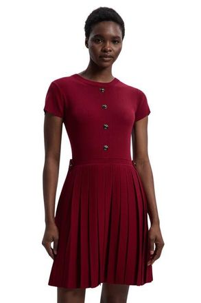 Karen Millen Viscose Tab Pleated Knit Mini Dress in Burgundy at Nordstrom, Size X-Small