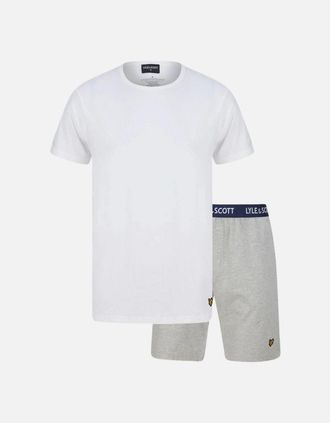 Lyle & Scott Lyle And Scott Mens Charlie T-Shirt & Shorts Lounge Set, White / Grey Marl - Size: 39/38/32