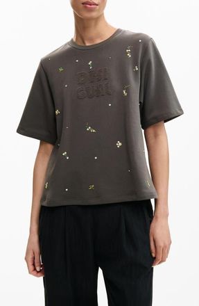 Desigual Logo Appliqu&eacute; T-Shirt in Gray at Nordstrom, Size X-Large
