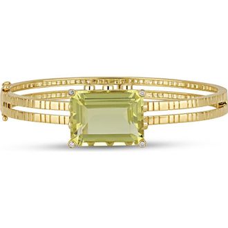 Bony Levy 18K Gold Iris Lemon Quartz & Diamond Bangle Bracelet in Green at Nordstrom, Size 7