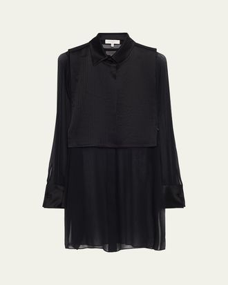 Lafayette 148 New York Sheer Silk Georgette Tunic & Pleated Vest Set