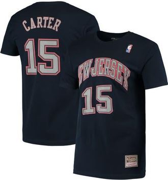 Mitchell & Ness Mens Mitchell & Ness Vince Carter Navy New Jersey Nets Hardwood Classics Stitch Name & Number T-Shirt at Nordstrom, Size Medium