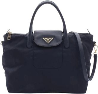 Prada Pre-owned Handbags, female, Blue, Size: ONE SIZE Pre-owned Nylon Saffiano Triangle Handbag