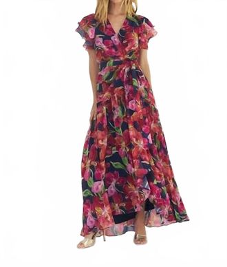 Hutch Zola Dress In Navy/multi Watercolor Vivid Orchids