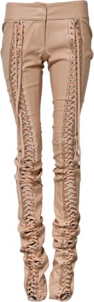 Dolce & Gabbana Womens Beige Lace Details Mid Waist Skinny Pants Polyurethane Polyester