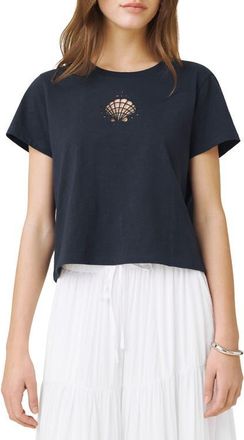 Splendid Embroidered Cutwork Seashell Cotton T-Shirt in Navy Blue at Nordstrom, Size X-Small