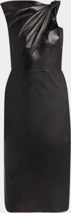 Alexander McQueen Twisted Bustier Leather Midi Pencil Dress