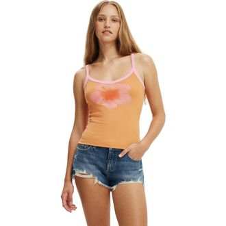 Cotton On Womens Scoop Graphic Tank in Hibiscus Flower Soft Orange at Nordstrom, Size X-Small