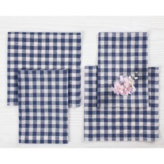 Solino Home Linen Dinner Napkins - Gingham Check, 20 x 20 in Navy at Nordstrom, Size Large