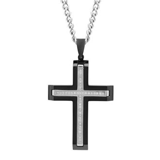 Robert Alton 1/5CTW Diamond Stainless Steel Black & White Cross Pendant