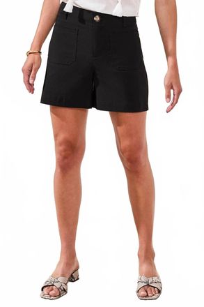 Tribal Signature Stretch Twill Button Front High Rise Shorts In Black