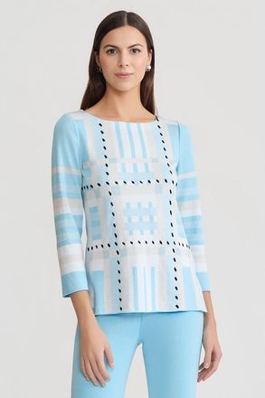 Ming Wang Interwoven Soft Knit Tunic in Serene/white/black at Nordstrom, Size X-Large