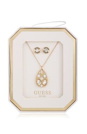 Guess Teardrop Pendant Necklace & Stud Earrings Set in Gold at Nordstrom Rack