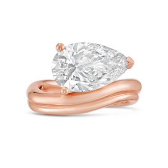 Diana M. Jewels 14kt Rose Gold Lab grown 3.00 ct pear cut diamond ring with a wavy band