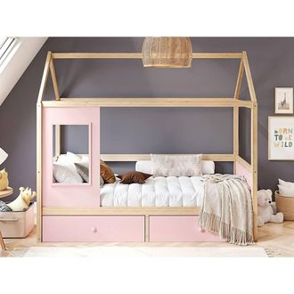 Flair Ted Play House Wooden Bed with Storage in Pink | Size: Single