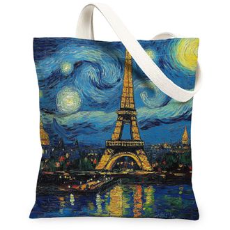 Generic Paris Tower Canvas Tote Bag, Vintage Art Design Reusable Grocery Bags, Stylish Washable Shoulder Strap Canvas Bags for Outdoor Travel Shopping 13x15 I
