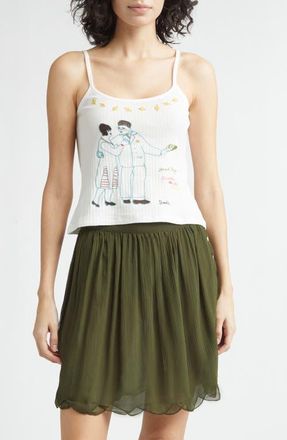 Bode Companion Embroidered Cotton Rib Camisole in Cream at Nordstrom, Size X-Large