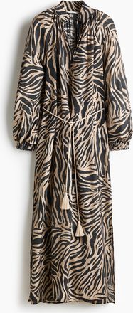 H&M Oversized Kleid mit Bindeg&uuml;rtel - Schwarz/Zebraprint