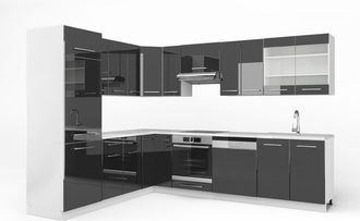 Vicco Cocina Esquinera Fame-line, Antracita Alto Brillo/blanco, 287 X 227 Cm, Et M&aacute;rmol, Vicco