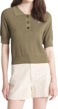 Le Mont St Michel Serdane Knitted Polo Top In Olive Green