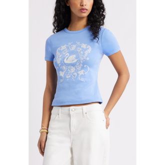 BP. Graphic Baby Tee in Blue Ornate Swan at Nordstrom, Size Xx-Small