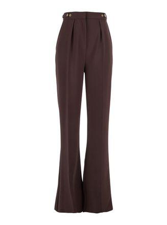 Elisabetta Franchi Bordeaux Pants With Jewel Button Embellishments And Pences In Tech Fabric Stretch Woman