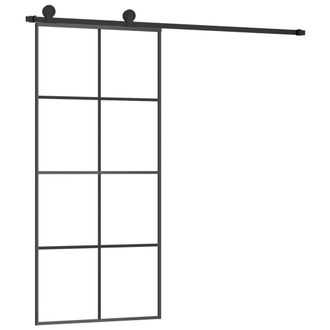 Berkfield Home Sliding Door with Hardware Set 90x205 cm ESG Glass&Aluminium in Black