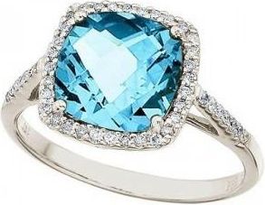 Allurez Cushion-Cut Blue Topaz & Diamond Cocktail Ring 14k White Gold (3.70ct)