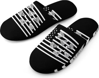 Generic U.S.A. Flag with Badminton Mens House Slippers Slip Indoor Slipper On Shoes Warm Outdoor