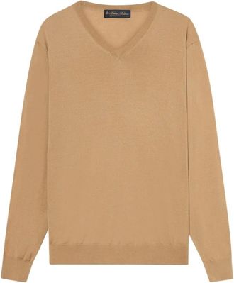 Brooks Brothers Truien & Vesten, Heren, Bruin, S, Wol, Merino Wol V-hals Trui