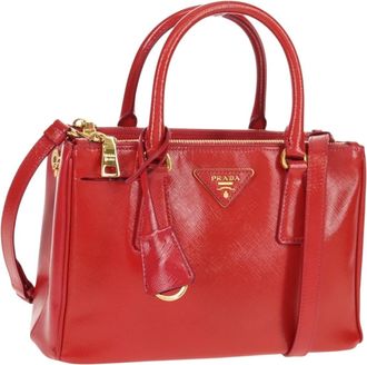 Prada Galleria Double Zip Tote Vernice Saffiano Leather Red Leather Handbag (Pre-Owned)