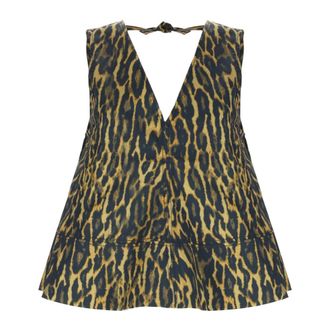 Ganni Sleeveless Tops, female, Multicolor, Size: 2XS Printed Stretch Cotton A-line Top